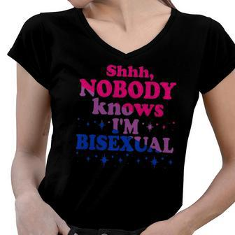 Shhh Nobody Knows Im Bisexual Lgbt Pride Women V-Neck T-Shirt | Mazezy