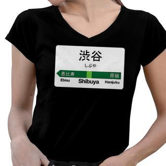 Shibuya Station Tokyo Yamanote Japan Women V-Neck T-Shirt | Mazezy