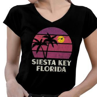 Siesta Key Florida Surfer Beach Vintage Sunset Love Fl Women V-Neck T-Shirt | Mazezy