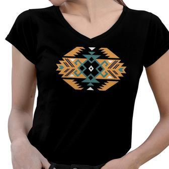 Southwest American Indian Pattern Native American Women V-Neck T-Shirt | Mazezy