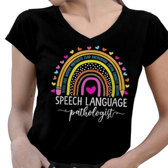 Speech Language Pathologist Rainbow Speech Therapy Gift Slp V2 Women V-Neck T-Shirt | Mazezy