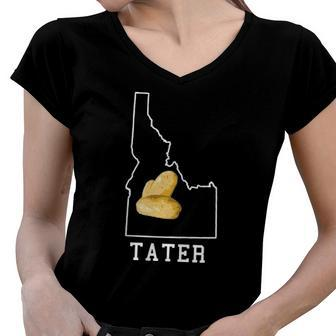 State Of Idaho Map Idahoan Potato Tater Idaho Women V-Neck T-Shirt | Mazezy