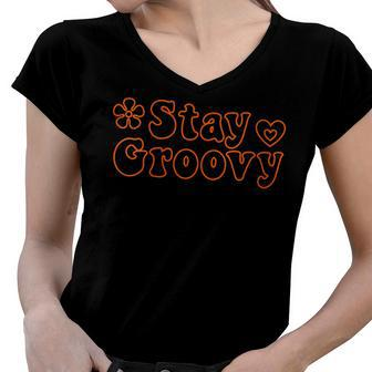Stay Groovy Hippie Retro Style Women V-Neck T-Shirt - Seseable