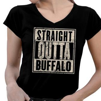 Straight Outta Buffalo Retro Vintage Women V-Neck T-Shirt | Mazezy