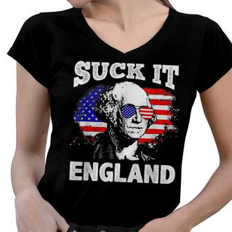 Suck It England Funny 4Th Of July Flag Patriotic Women V-Neck T-Shirt - Seseable
