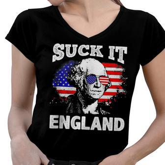 Suck It England Funny 4Th Of July Flag Patriotic Women V-Neck T-Shirt - Seseable