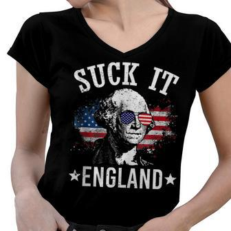 Suck It England Funny 4Th Of July George Washington Women V-Neck T-Shirt - Seseable