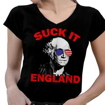 Suck It England Funny 4Th Of July Patriotic Women V-Neck T-Shirt - Seseable