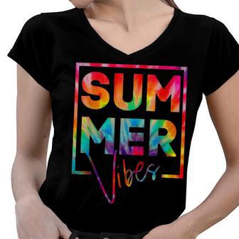 Summer Vibes Tie Dye Hello Summer Vacation Women V-Neck T-Shirt | Favorety AU