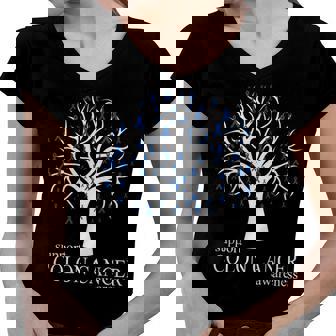 Support Colon Cancer Awareness Ribbon Tree Women V-Neck T-Shirt - Monsterry