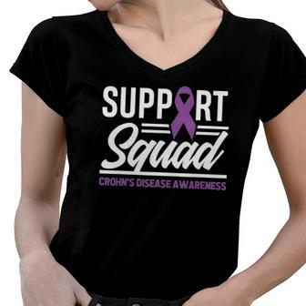 Support Squad Crohns Disease Warrior Crohns Awareness Women V-Neck T-Shirt | Mazezy