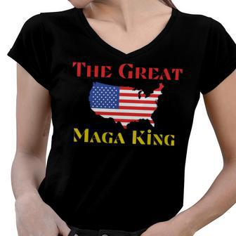 The Great Maga King Donald Trump Women V-Neck T-Shirt - Monsterry