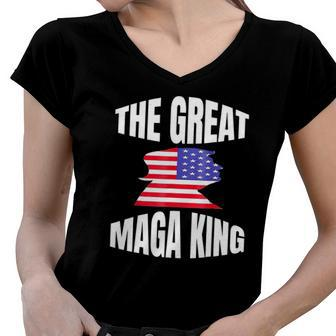 The Great Maga King Patriotic Donald Trump Women V-Neck T-Shirt | Mazezy