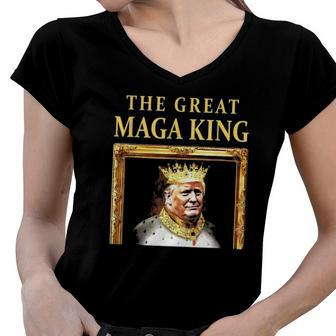 The Great Maga King Trump Portrait Ultra Maga King Women V-Neck T-Shirt | Mazezy