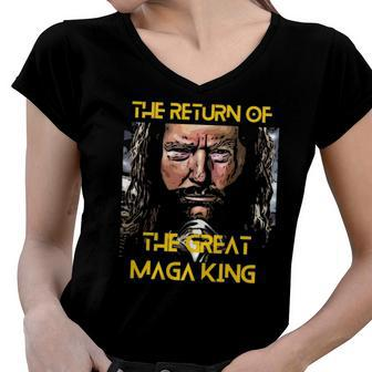 The Return Of The Great Maga King Ultra Maga Trump Design Women V-Neck T-Shirt | Mazezy