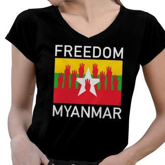 Three Finger Salute Myanmar Freedom Women V-Neck T-Shirt | Mazezy