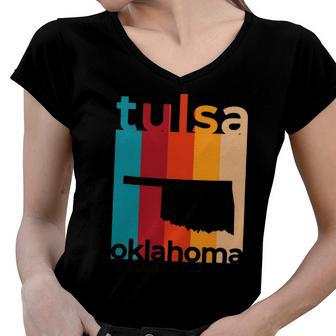 Tulsa Oklahoma Vintage Ok Retro Cutout Women V-Neck T-Shirt | Mazezy