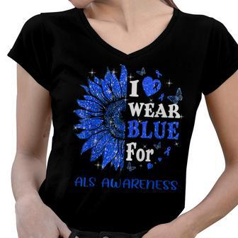 Twinkle Heart Sunflower Als Awareness Women V-Neck T-Shirt | Mazezy