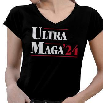 Ultra Maga Retro Style Red And White Text Women V-Neck T-Shirt - Monsterry UK