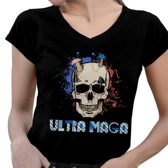 Ultra Maga Skull Make America Great Again Women V-Neck T-Shirt - Monsterry