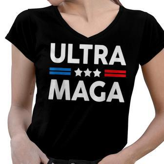Ultra Mega Patriotic Trp Republicans Conservatives Apparel Women V-Neck T-Shirt - Seseable