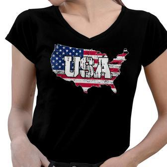 Usa American Flag United States Of America 4Th Of July Women V-Neck T-Shirt | Mazezy