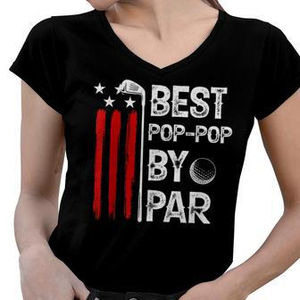 Usa Flag Best Pop-Pop By Par Golfer Fathers Day 4Th Of July Women V-Neck T-Shirt - Seseable