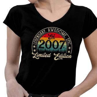 Vintage 2007 Limited Edition 2007 15Th Birthday 15 Years Old Women V-Neck T-Shirt | Mazezy