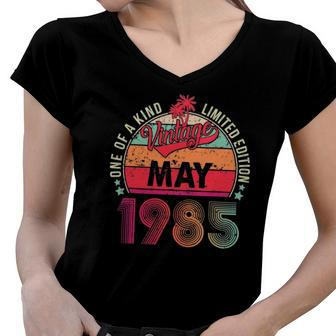 Vintage 37Th Birthday Awesome Since May 1985 Gift Women V-Neck T-Shirt | Mazezy
