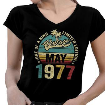 Vintage 45 Years Old May 1977 Decorations 45Th Birthday Women V-Neck T-Shirt | Mazezy