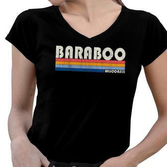 Vintage 70S 80S Style Baraboo Wi Women V-Neck T-Shirt | Mazezy