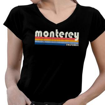 Vintage 70S 80S Style Monterey Ca Women V-Neck T-Shirt | Mazezy