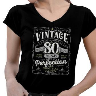 Vintage 80Th Birthday For Him 1942 Aged To Perfection Women V-Neck T-Shirt | Mazezy