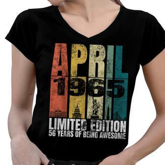 Vintage April 1965 Bday Gifts 56 Years Old 56Th Birthday Women V-Neck T-Shirt - Seseable
