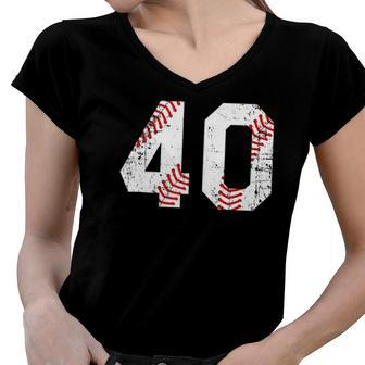 Vintage Baseball 40 Jersey Number Women V-Neck T-Shirt | Mazezy