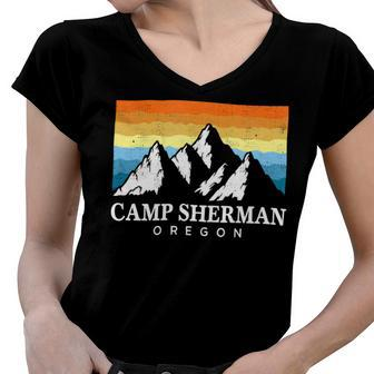 Vintage Camp Sherman Oregon Mountain Hiking Souvenir Print T Shirt Women V-Neck T-Shirt - Monsterry UK