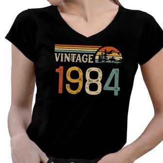 Vintage Made In 1984 38Th Birthday Gift Retro Classic 1984 Gift Women V-Neck T-Shirt | Mazezy
