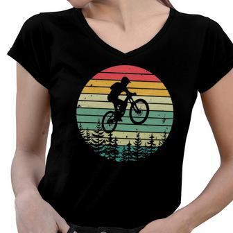 Vintage Mountain Bike Retro Downhill Biking Women V-Neck T-Shirt | Mazezy