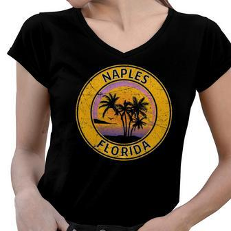 Vintage Naples Florida Retro 70S 80S Tropical Beach Souvenir Women V-Neck T-Shirt | Mazezy