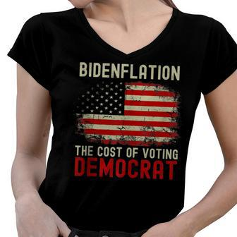 Vintage Old Bidenflation The Cost Of Voting Stupid 4Th July Women V-Neck T-Shirt - Seseable