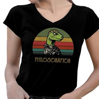 Vintage Philosoraptor Dinosaurs Lovers Gift Women V-Neck T-Shirt | Mazezy