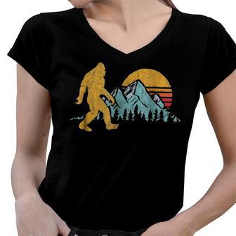 Vintage Retro Bigfoot Believe Silhouette Mountain Sun 234 Shirt Women V-Neck T-Shirt | Favorety UK