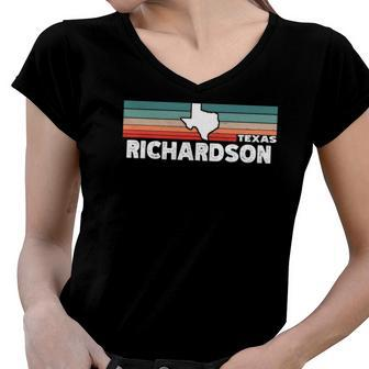 Vintage Retro Richardson Tx Tourist Native Texas State Women V-Neck T-Shirt | Mazezy