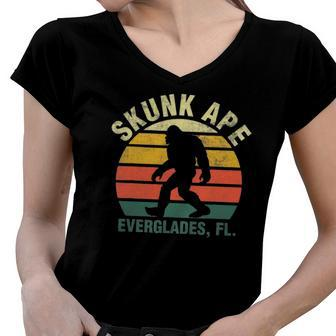Vintage Retro Skunk Ape Florida Everglades Swamp Bigfoot Women V-Neck T-Shirt | Mazezy CA