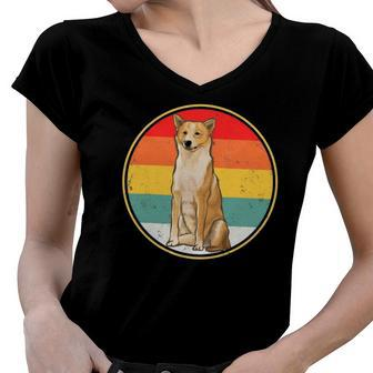 Vintage Retro Sunset Canaan Dog Dog Women V-Neck T-Shirt | Mazezy