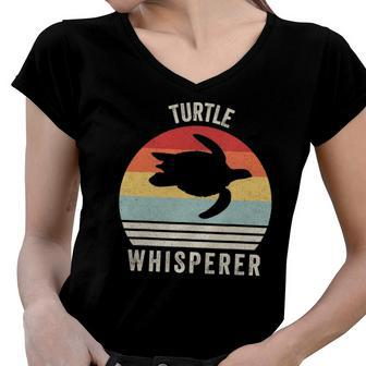 Vintage Retro Turtle Whisperer Ocean Animal Women V-Neck T-Shirt | Mazezy