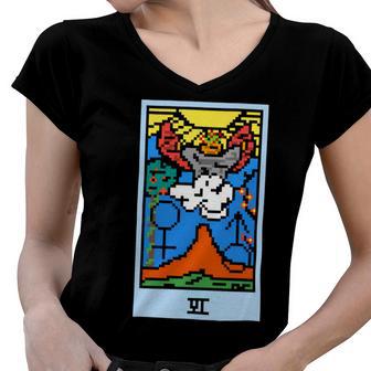 Wait Is This Pixel Art Tarot Yellow - Major Arcana The Lovers Design For Stickers And Women V-Neck T-Shirt | Favorety