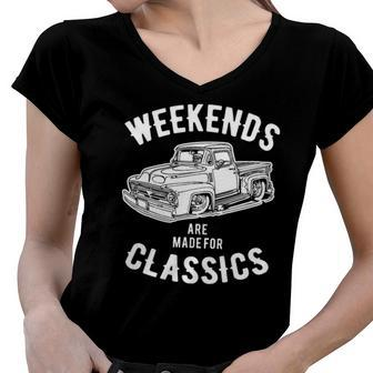 Weekend Classics Vintage Truck Women V-Neck T-Shirt | Mazezy