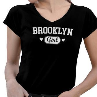 Womens Brooklyn Girl New York Born Raised Home State Pride Gift Women V-Neck T-Shirt | Mazezy