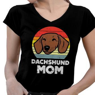 Womens Dachshund Mom Retro Weiner Sausage Dog Animal Pet Women Gift Women V-Neck T-Shirt | Mazezy